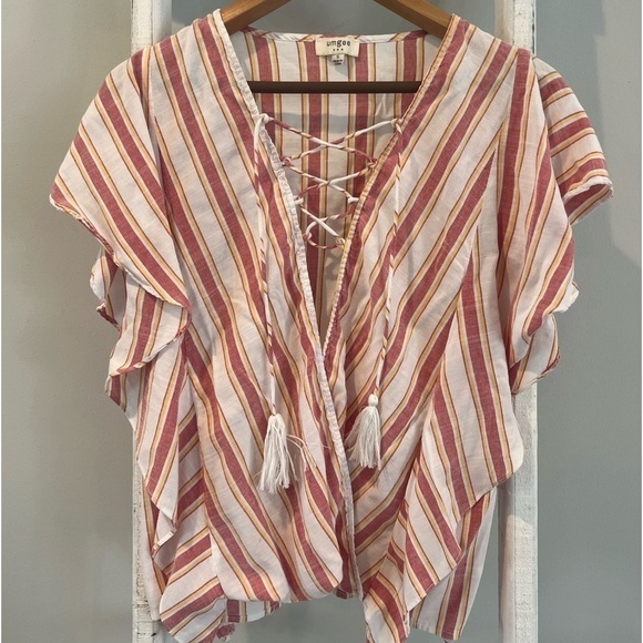 UMGEE boho striped lace up tassel detail wrap style top size small - Picture 1 of 10